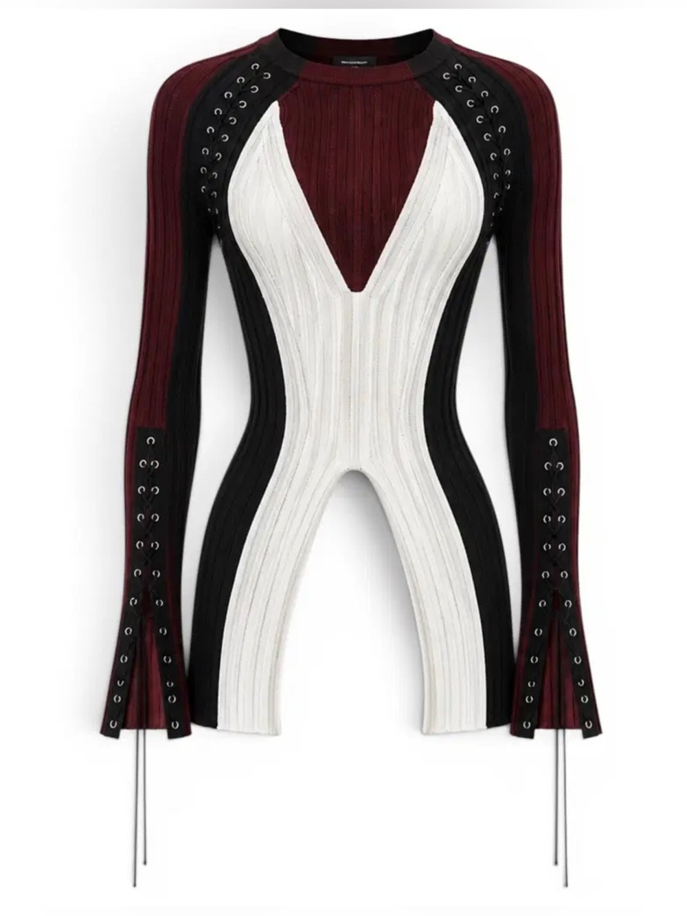 Alexander McQueen Silk Blend Colour-Block Lace-Up Knit Top